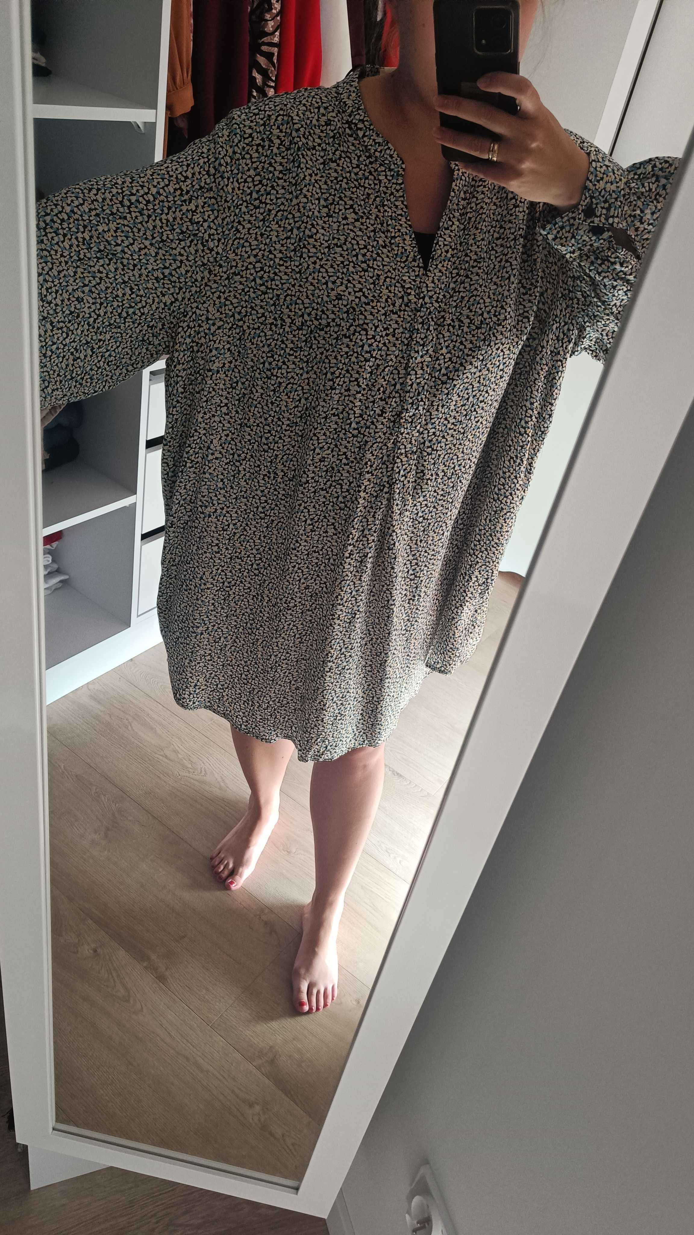 Nowa zwiewna sukienka, tunika oversize, sukienka 100% wiskoza, H&M