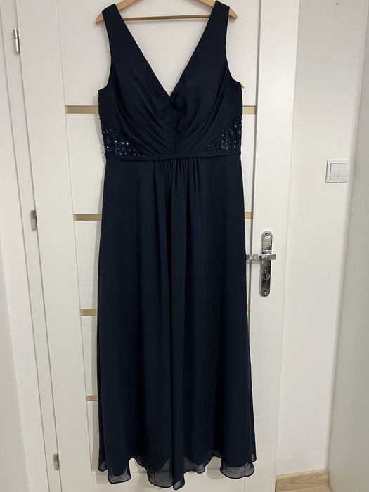 Długa elegancka sukienka ciemna granatowa XXXL 46. De negocjacji
