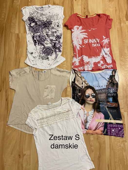 Zestaw 5 rozm S M  t-shirt m damska bluzka bez rękawa lato z nadrukiem