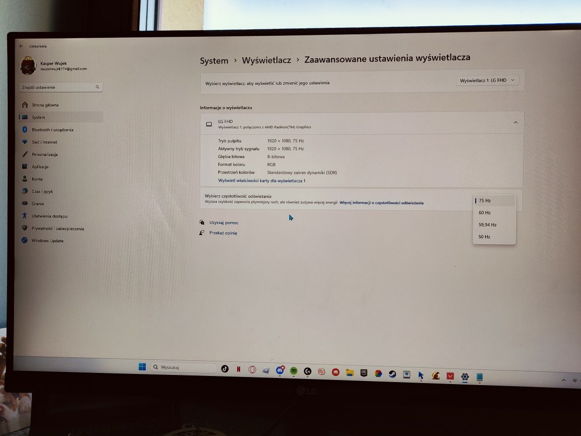 Monitor LG FHD 1920 x 1080, 75Hz, 24 cale
