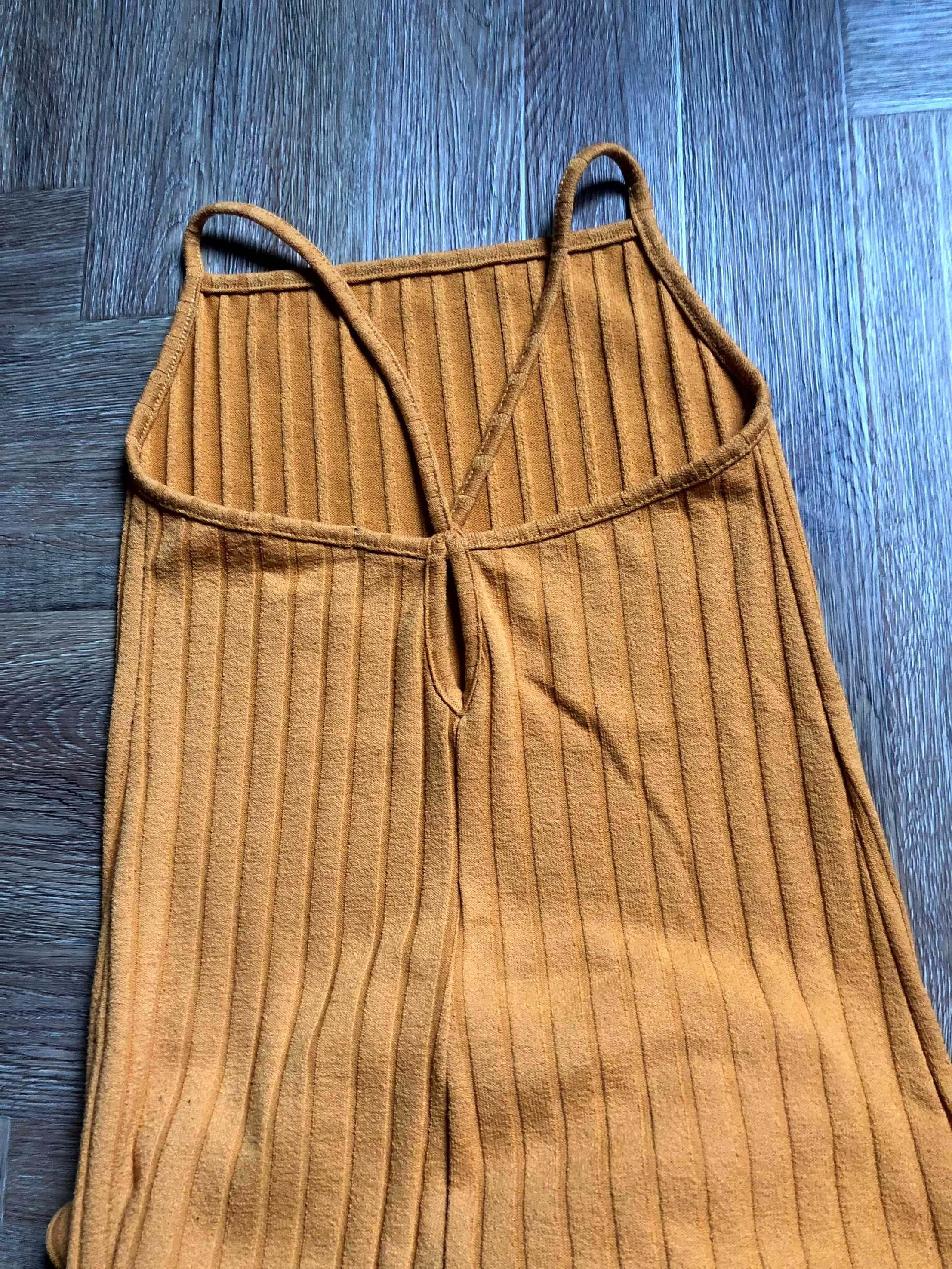 Bershka pomarańczowa obcisła sukienka w prążki ramiączka XS 34 st. BDB