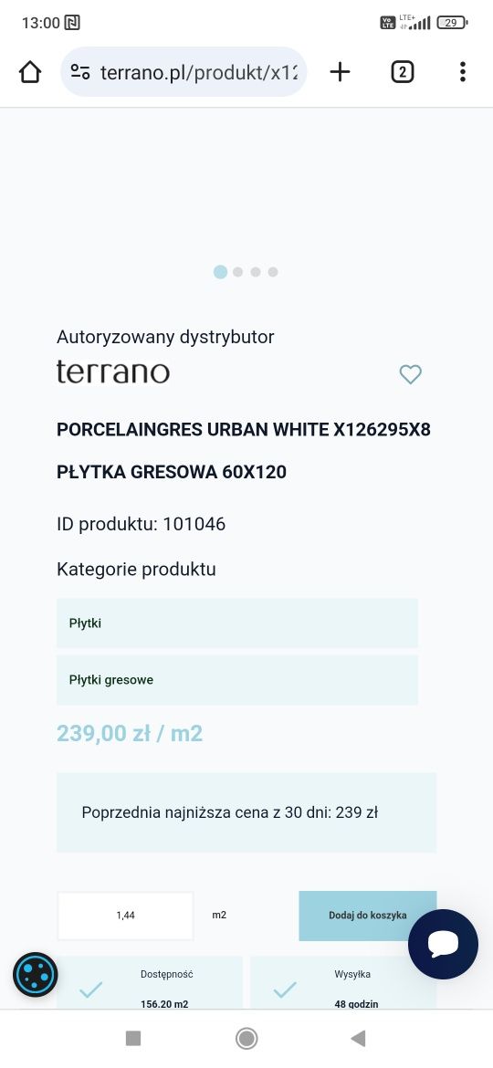 Płytki gres 120x60 Porcelaingres Urban white 4,32m2