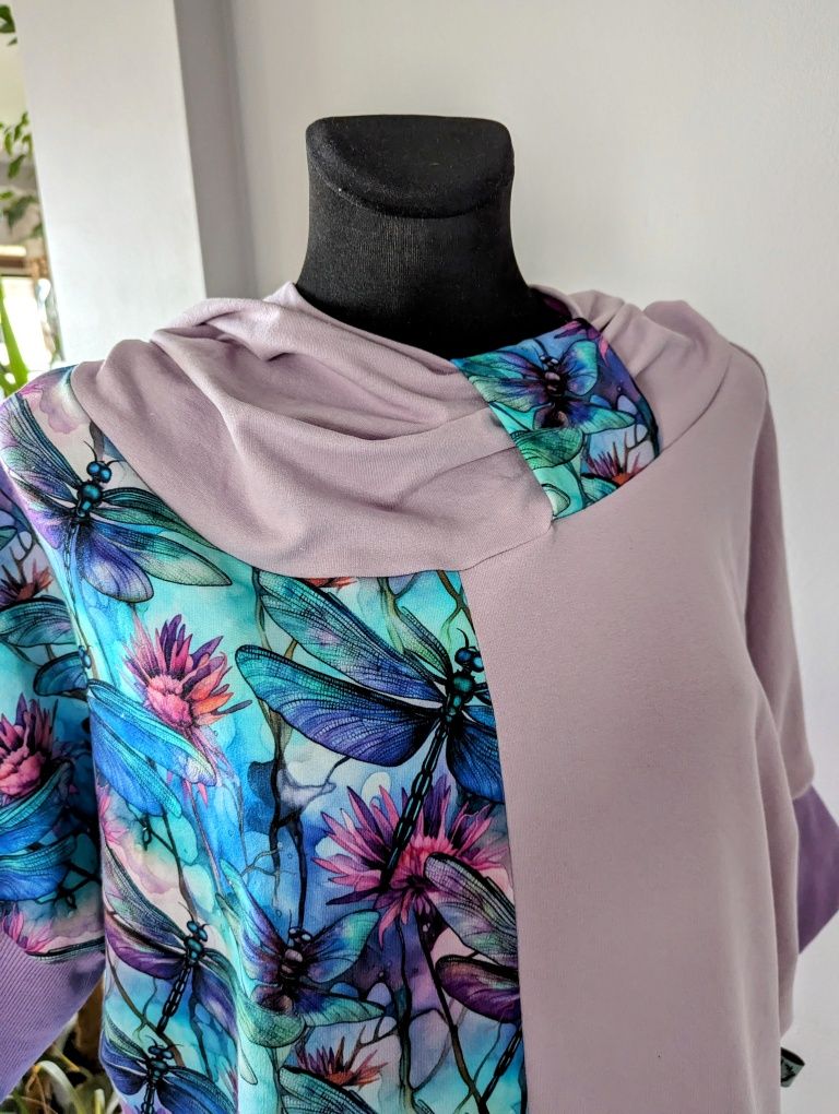 Auri&Lili nowa wiosenna bluza oversize w ważki handmade L 40