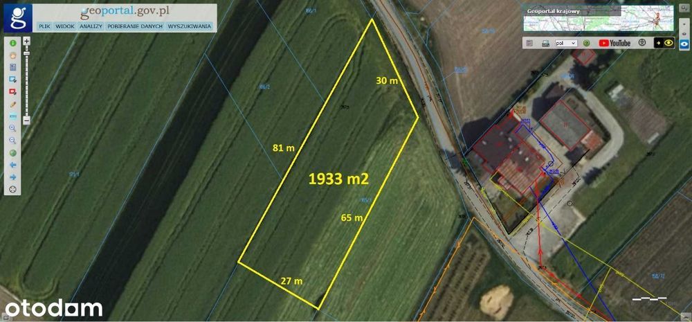 Sprzedam działkę 1933m2 Zaborze