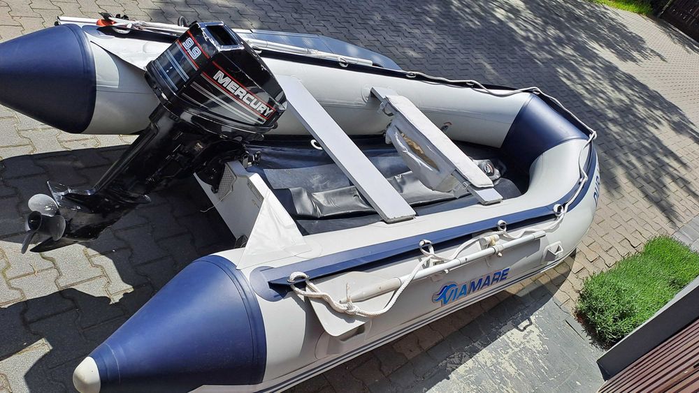 Ponton + silnik MERCURY 9.9km alu podłoga wiosła pompka komplet bdb !