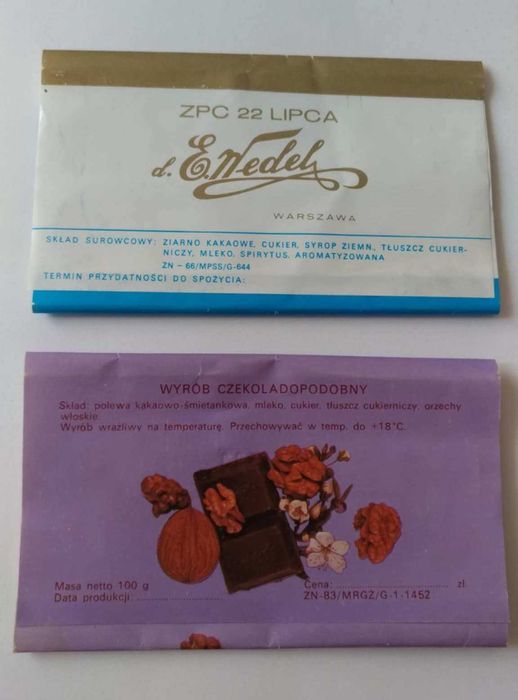 Opakowania po czekoladach Wedel , PRL