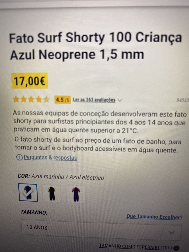 Fato surf shorty criança