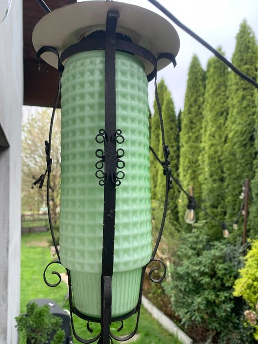 piękna przedwojenna zielona lampa , latarnia, Vinatge