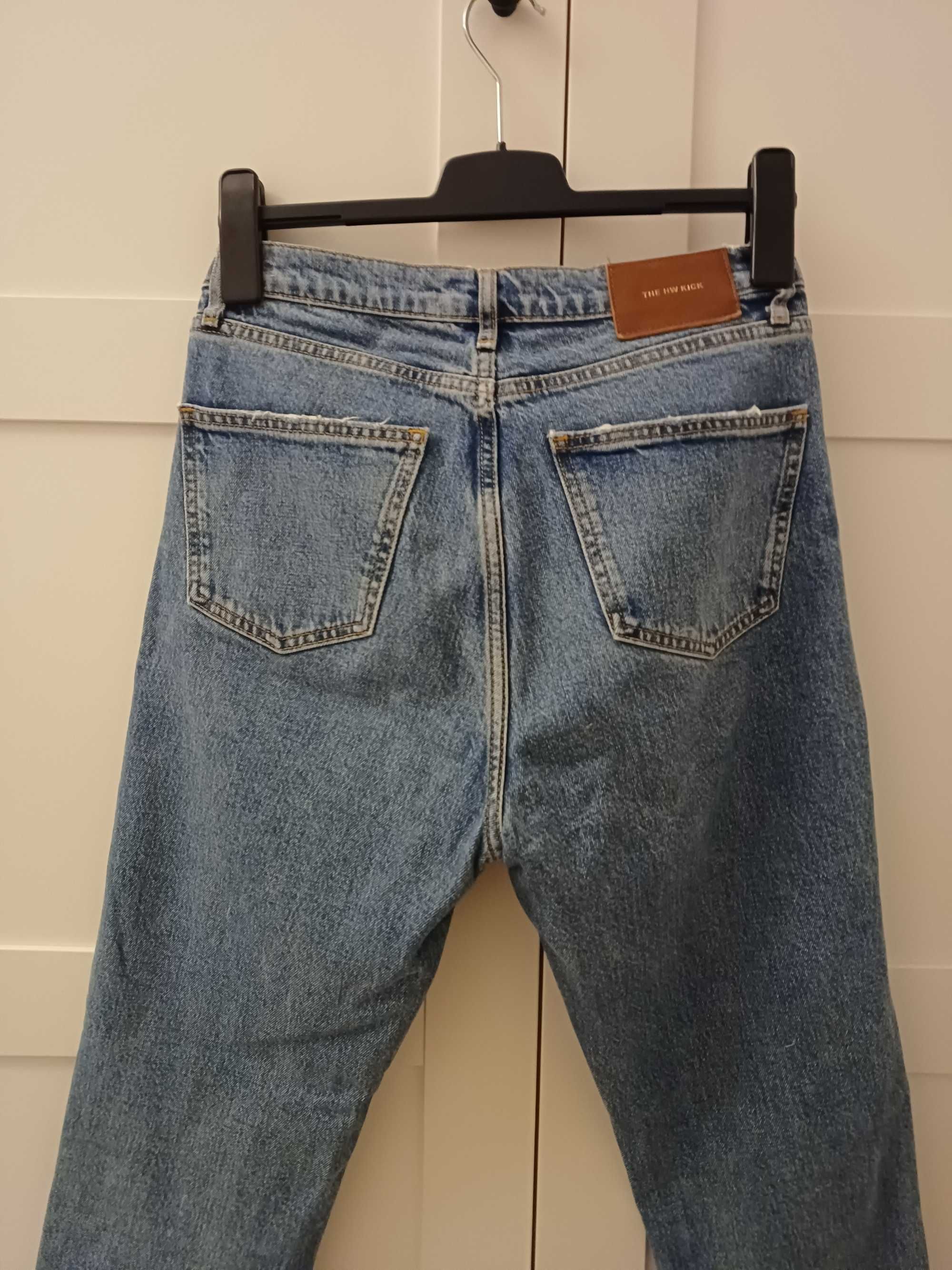Zara jeansy proste wysoki stan r.38, M strzępienia dżinsy