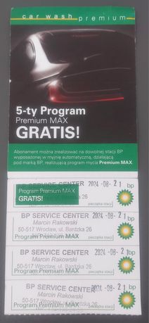 Karnet na myjnię BP program Premium Max 4 mycia