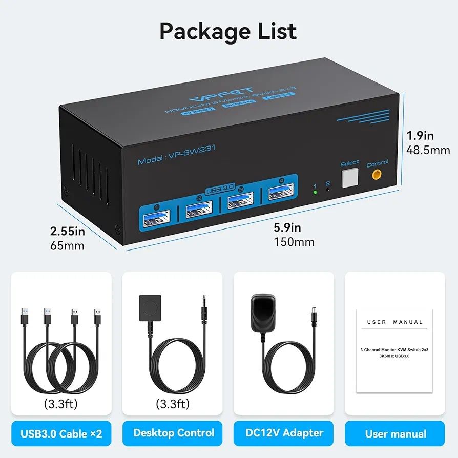 Kvm switch 3 монітори 8k 60hz
