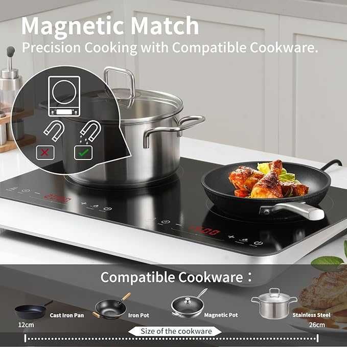 Płyta indukcyjna kuchenka nablatowa wolnostojąca przenośna 2 palniki