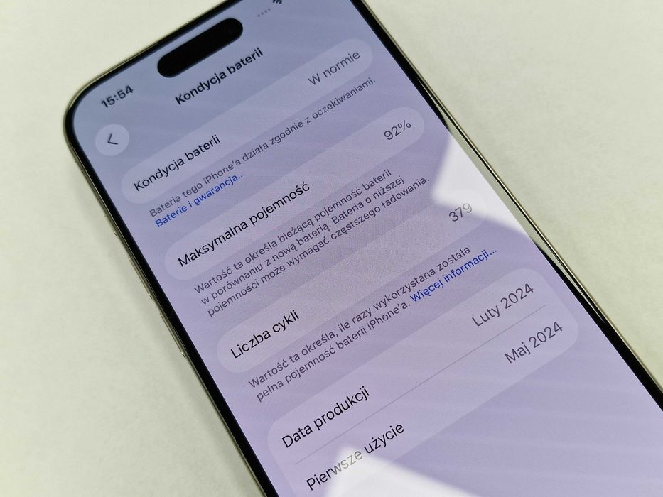 Iphone 15 PRO 128GB/ Natural Titanium/ 92%/ Grade A/ + ładowarka