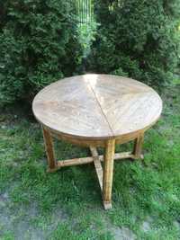 Okrągły odnowiony drewniany stół rozkładany przedwojenny Art Deco