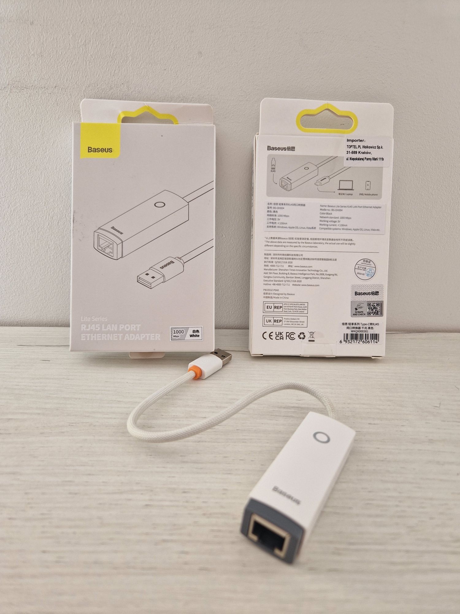 Baseus Adapter Lite Series - USB na RJ45 - 1000 Mbps biały