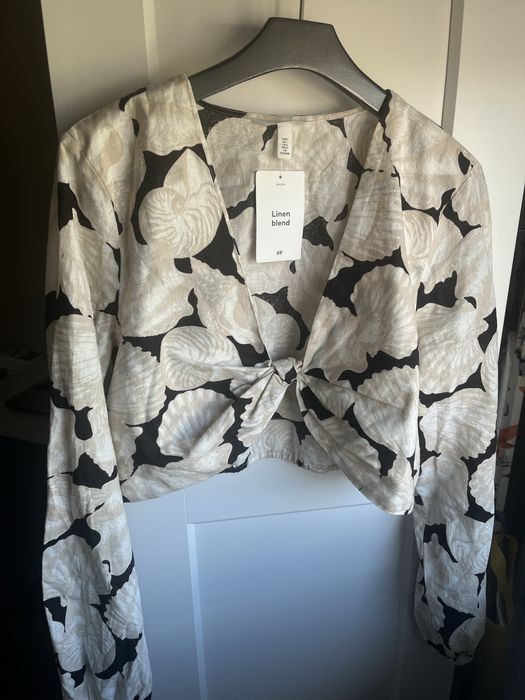 Lniana nowa bluzka na lato długi rękaw h&m