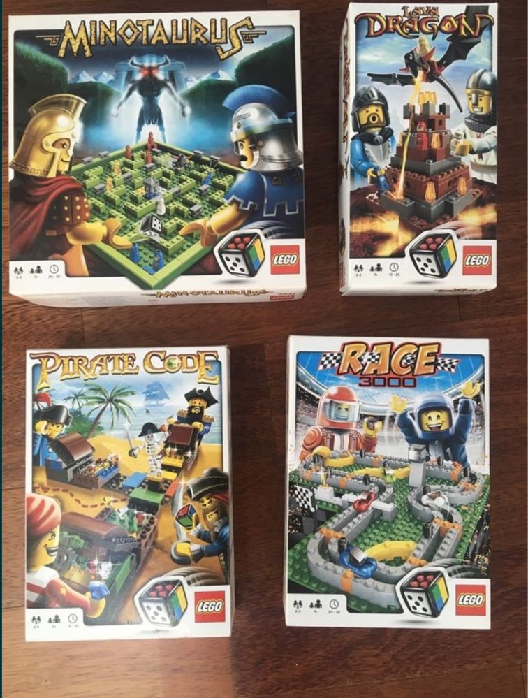 Zestaw 4 gier Lego: Minotaurus, Lava Dragon, Race 3000, i Pirate Code