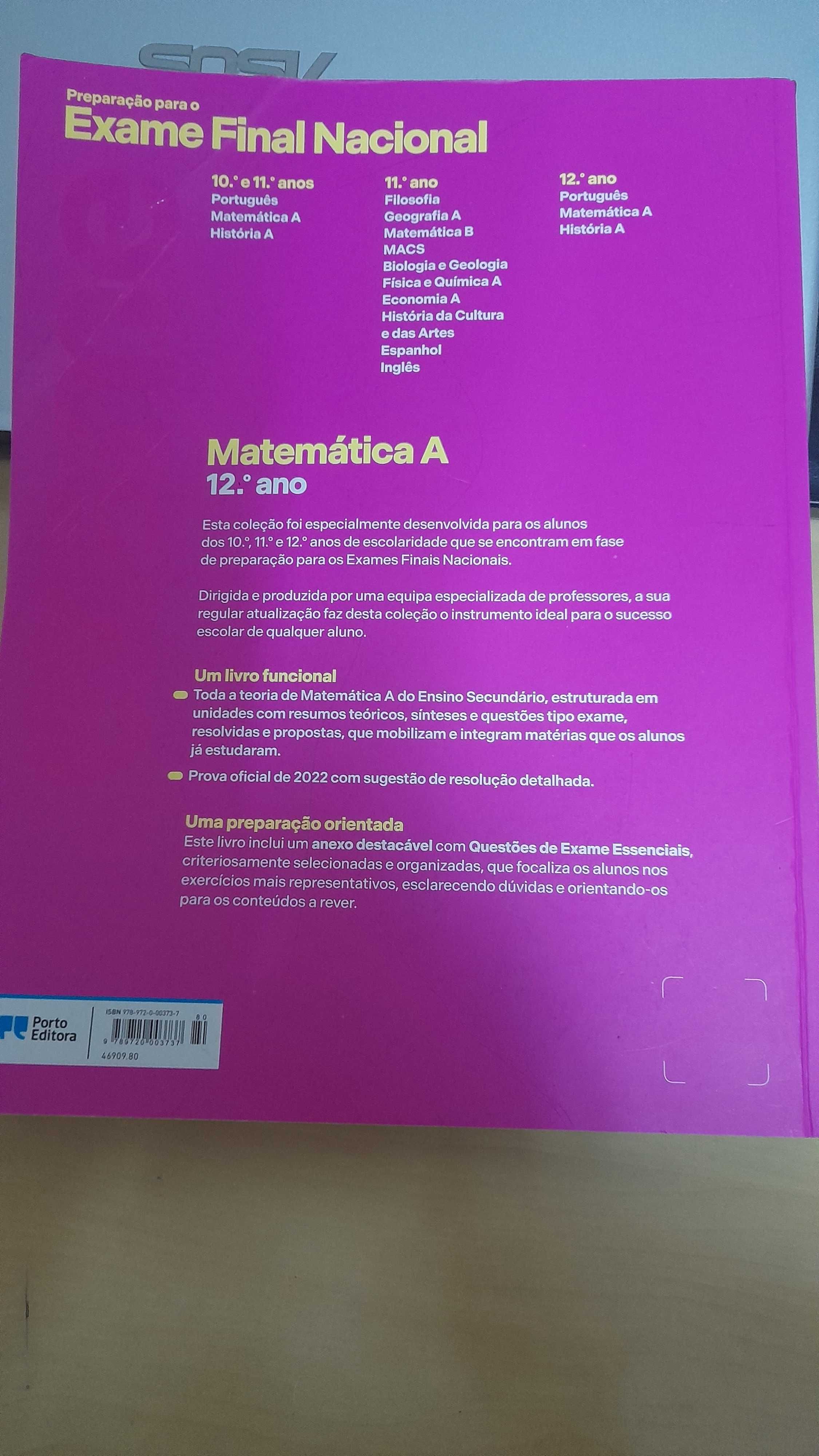 Livro preparação exame Matemática A 12ºano, Porto Editora 2023