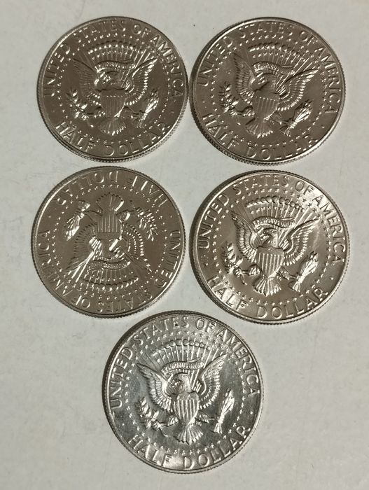 Moedas meio Dollar Prata 1965, 1966, 1967, 1968 e 1969 USA