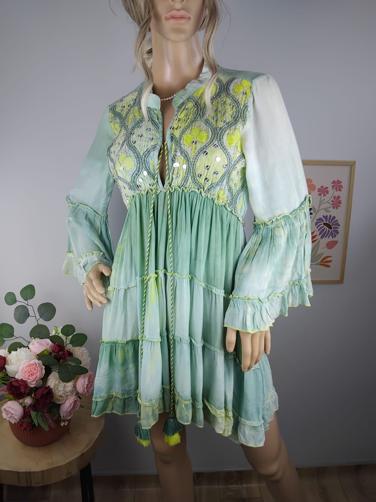 Wiskozowa sukienka vintage hiszpańska premium ANISA baby doll falbany