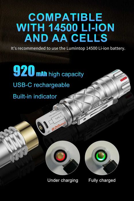 LUMINTOP RING KING Ліхтар Ручний (1000 Люмен 180 Метрів - USB-C) Строб