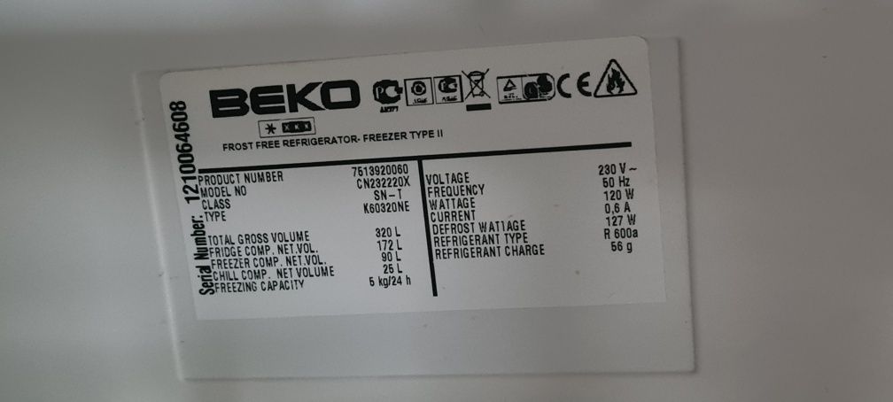 Lodówka BEKO CN 232220 X 186cm Srebrna