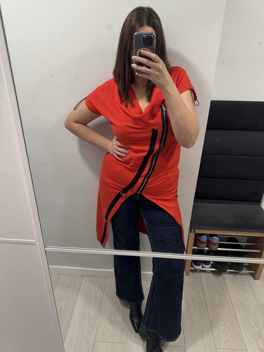 Nietypowa narzutka tunika bluzka czerwona asymetryczna  Bluza Laleli