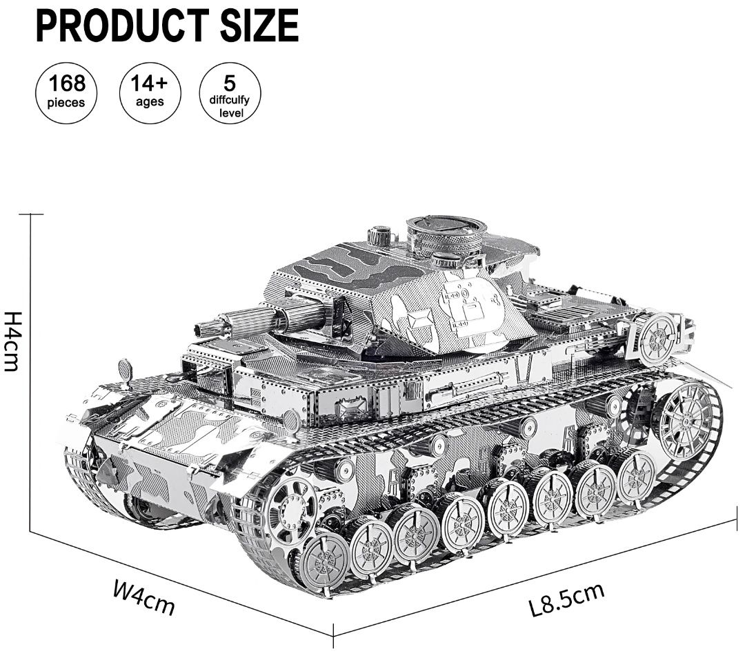 Металлический конструктор 3D пазл Армия Немецкий танк Pz.Kpfw. IV T-IV