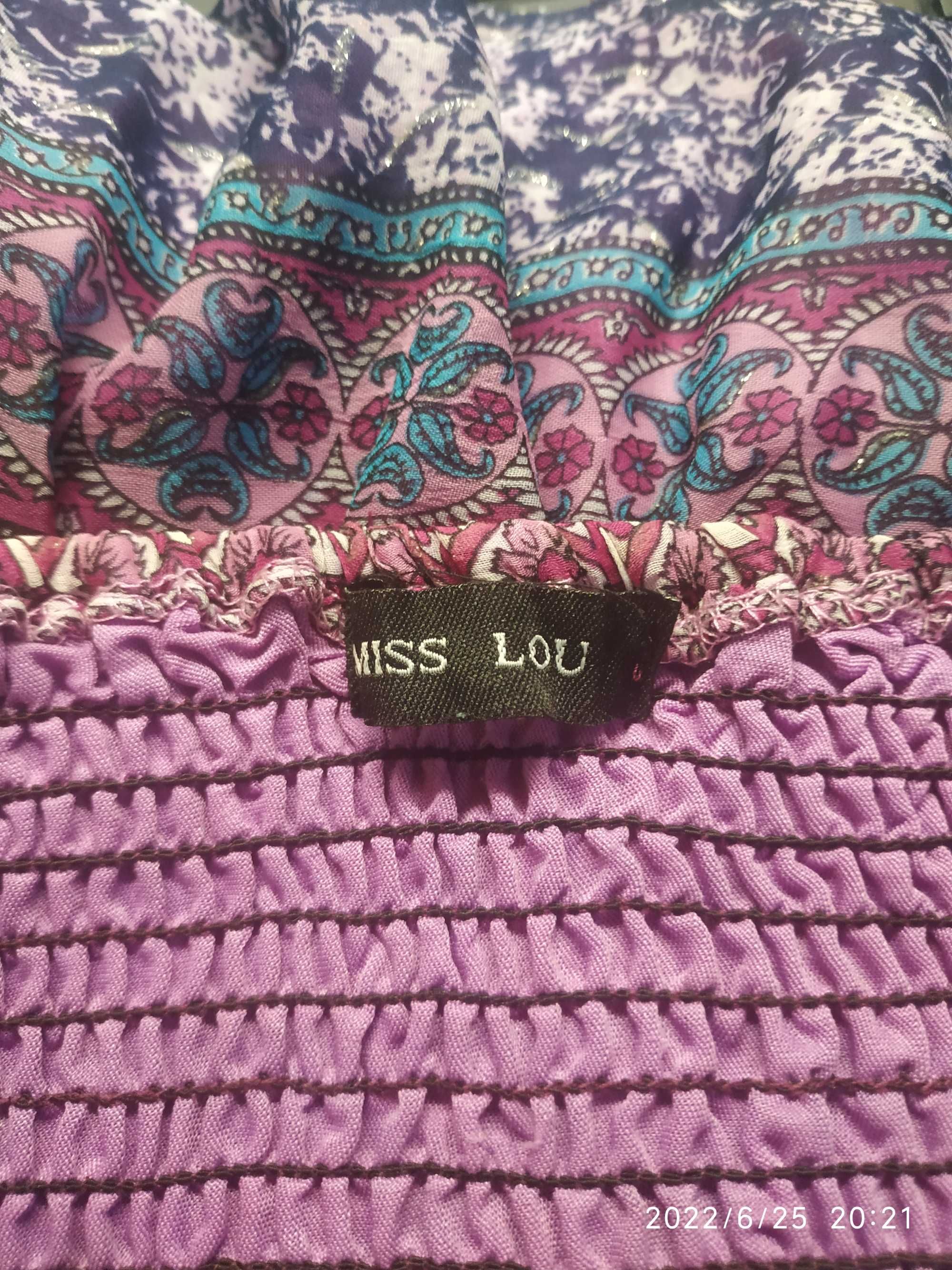 Kolorowa letnia długa sukienka na szyję, firmy MISS LOU, rozmiar 42