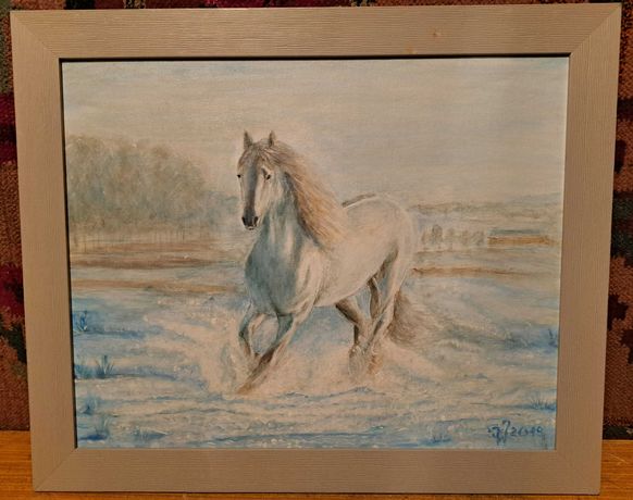 Obraz koń w drewnianej ramie 58x48cm