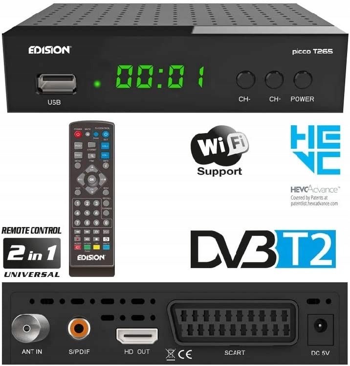 Dekoder Tuner EDISION PICCO T265  DVB-T2 Tuner HDMI Wifi HEVC