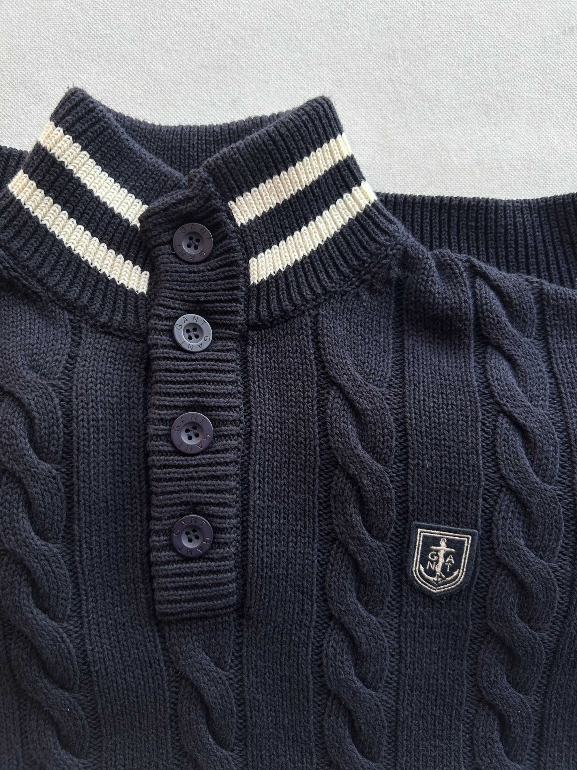GANT _ Granatowy bawełniany męski grubszy sweter XL