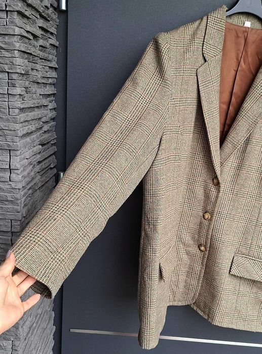 Brązowa marynarka brązowy żakiet blazer XXL 44 Belmode w kratę