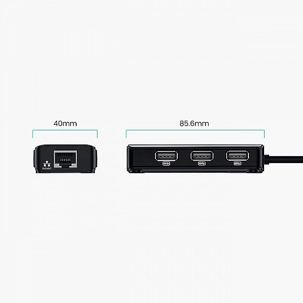 Adapter sieciowy Ugreen 20264 RJ45 / USB-A 10/100Mbps HUB 3x USB-A 2.0