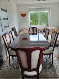 Stół owalny 6 krzeseł zestaw do jadalni połysk