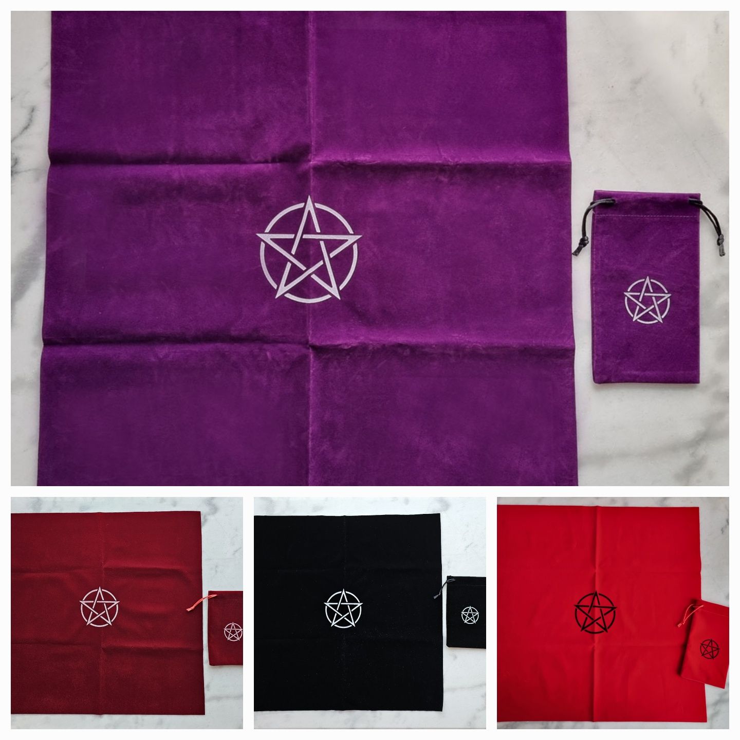 Conj. Toalha + Bolsa Veludo p/ Tarot "Pentáculo"