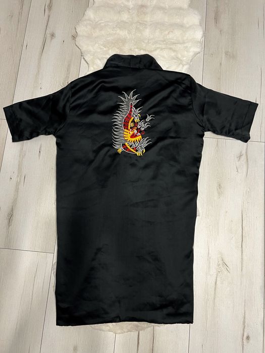 Стильне чорне двустороннє кімоно з драконом