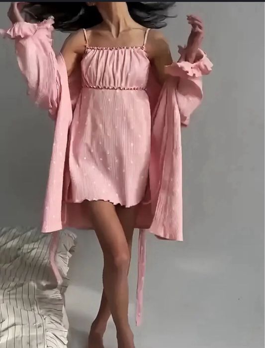 Нічна сорочка і халат комплект для дому ночнушка піжама