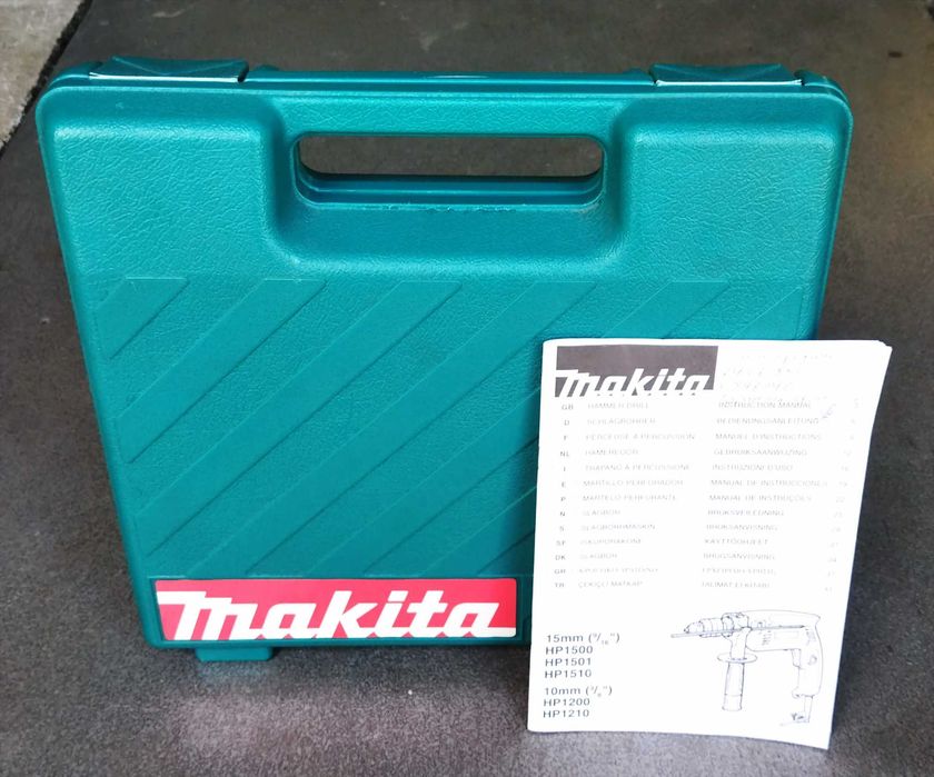 Дрель ударная Makita HP1500, в твёрдом кейсе и полном комплекте
