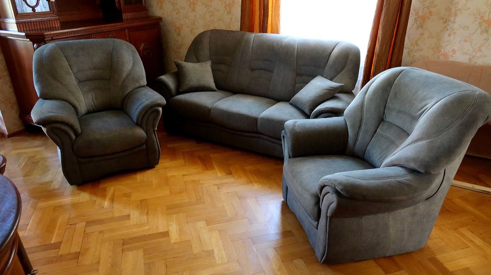 Piękny komplet wypoczynkowy Bologna sofa 3 os i 2 fotele zieleń NOWY