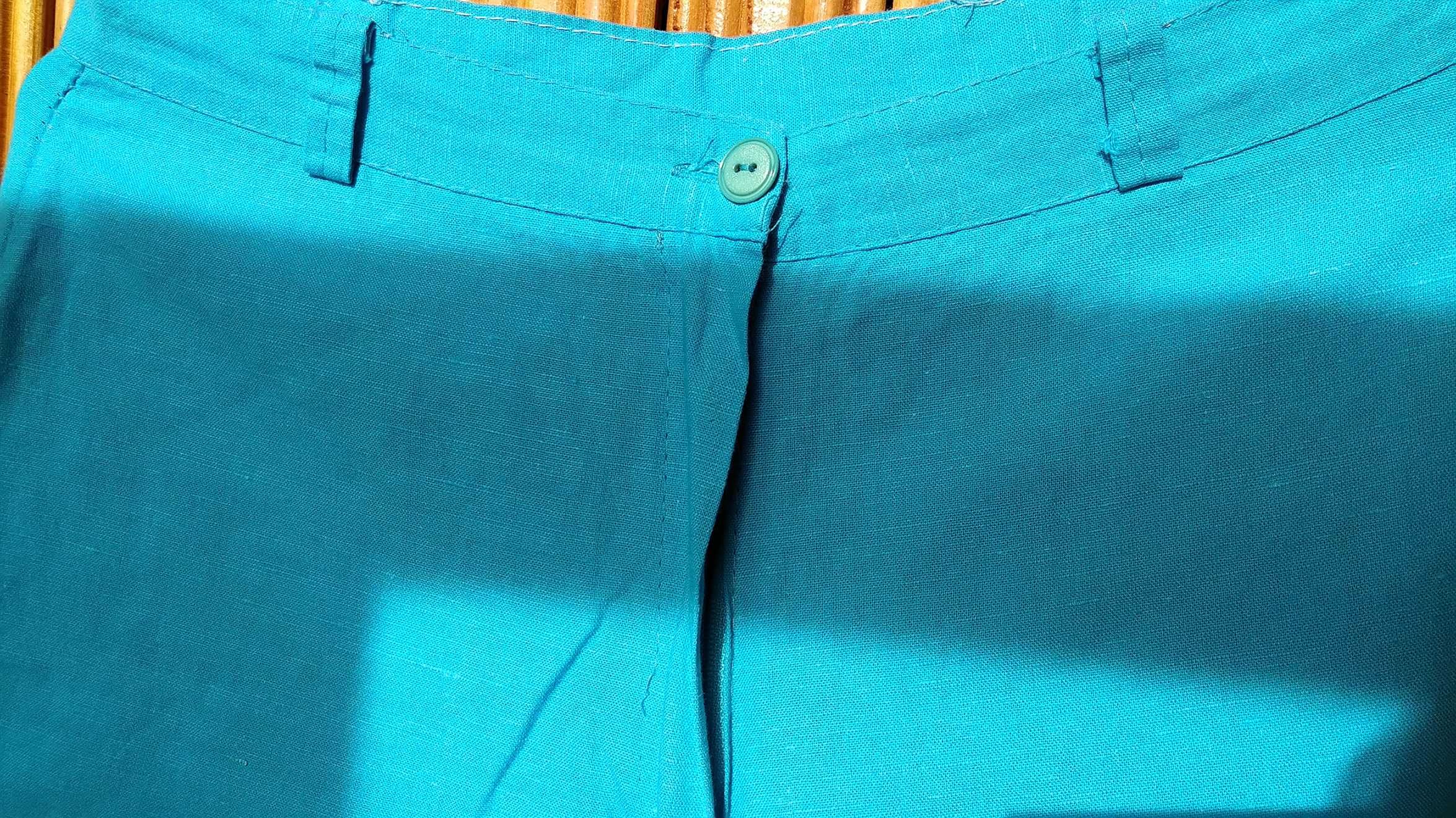 Яркие голубые женские штаны, лен