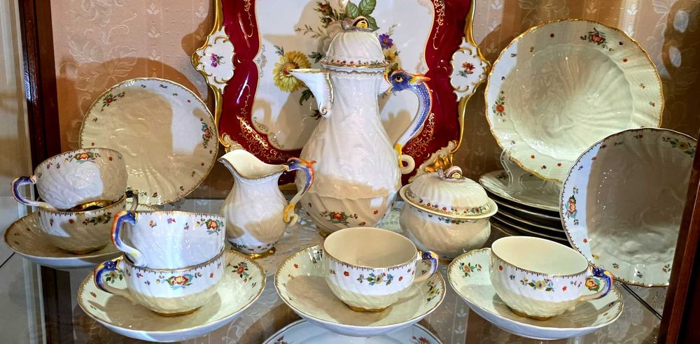 Meissen Miśnia ,,Łabędzi", zestaw do kawy stan jak Nowy, IDEALNY !!!