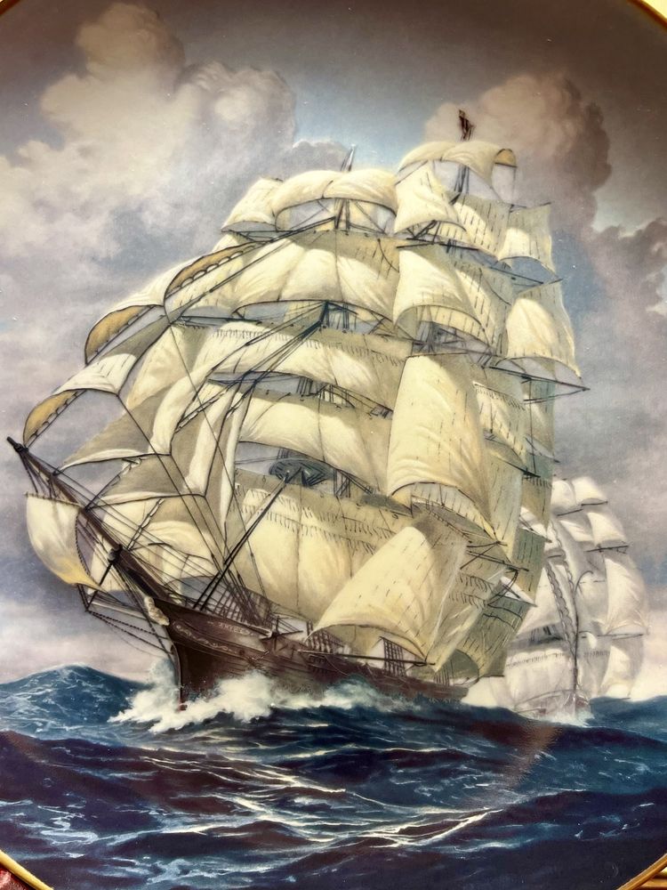 Elegancki FRANKLIN MINT Kolekcjonerski Statek Żaglowiec Talerz Model