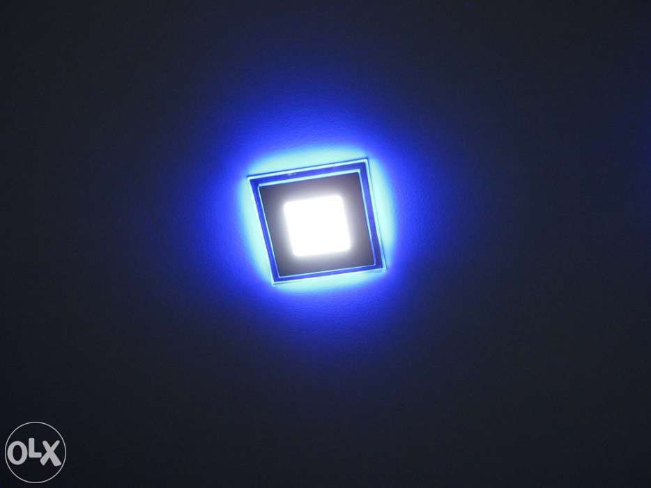 Spot projecção LED para tecto falso 10W quadrado com moldura luz azul