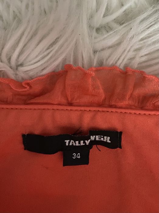 Śliczna koralowa mini sukienka / tunika z kokardką, tally weijl, XXS