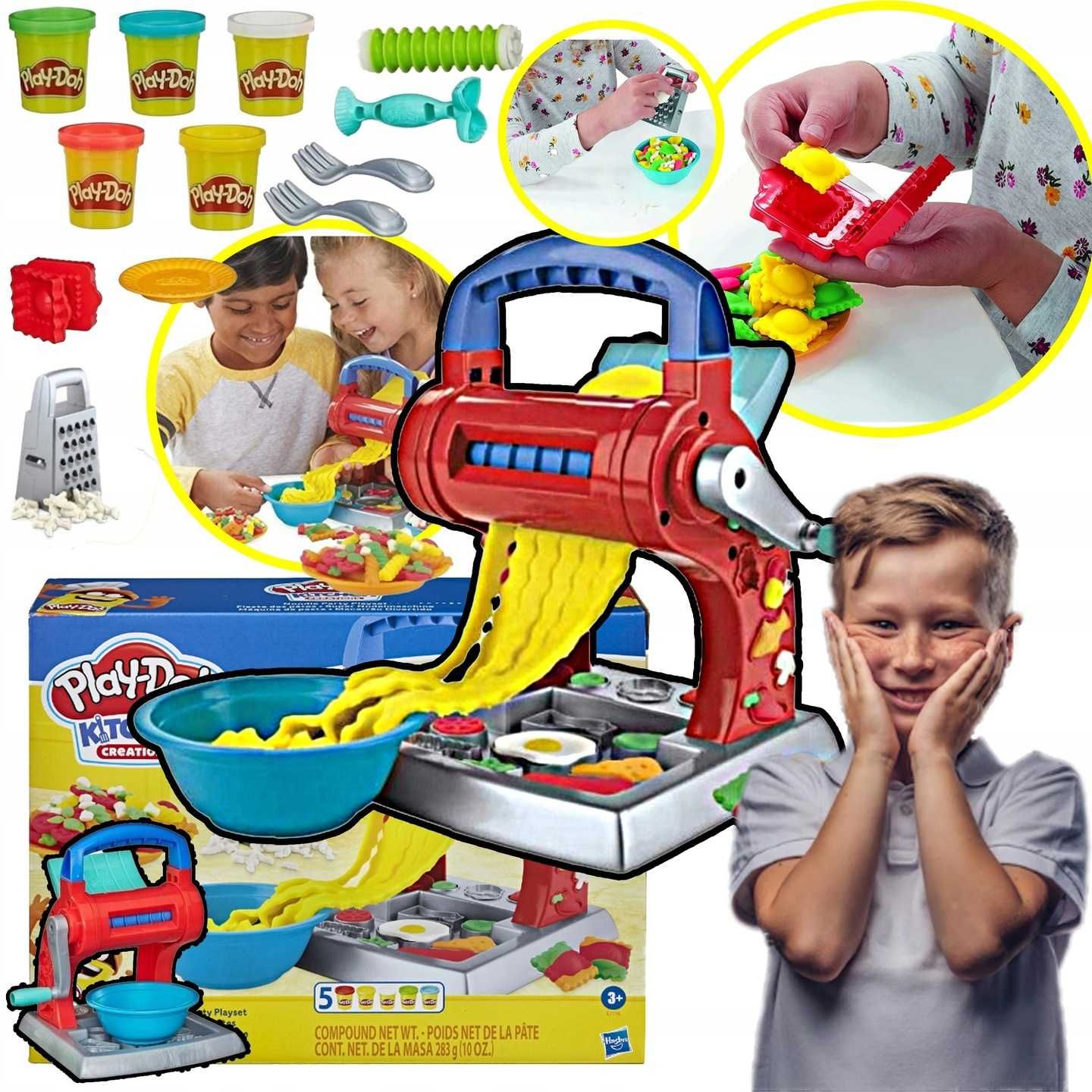 playdoh makaronowa zabawa ciastolina 5tub maszyna foremka miska talerz