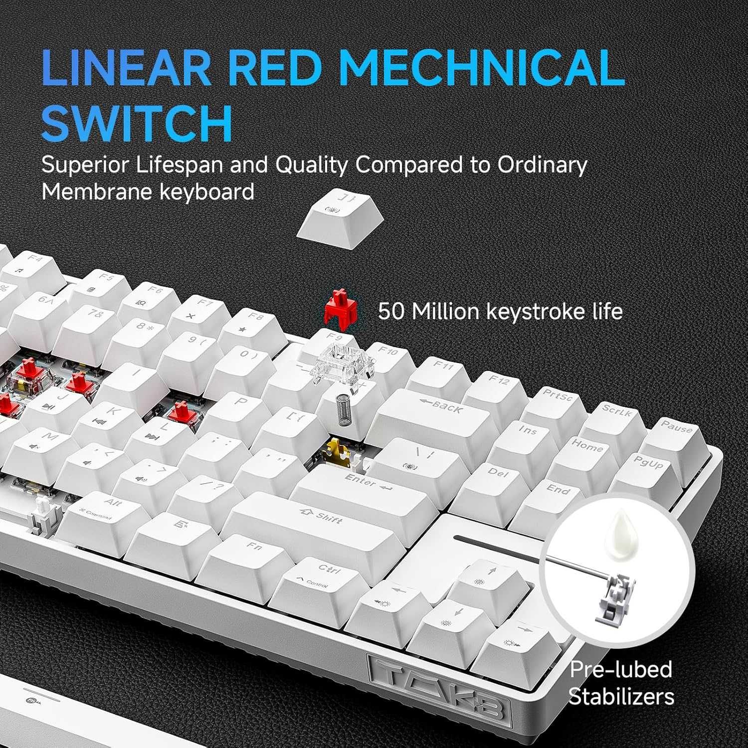 Klawiatura mechaniczna TMKB T87SE TK QWERTY 75% RGB Switch RED biała