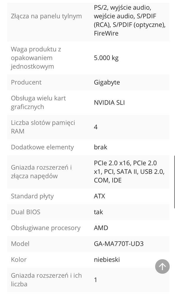 Płyta Główna Gigabyte GA-MA770T-UD3 AMD AM3 / DDR3
