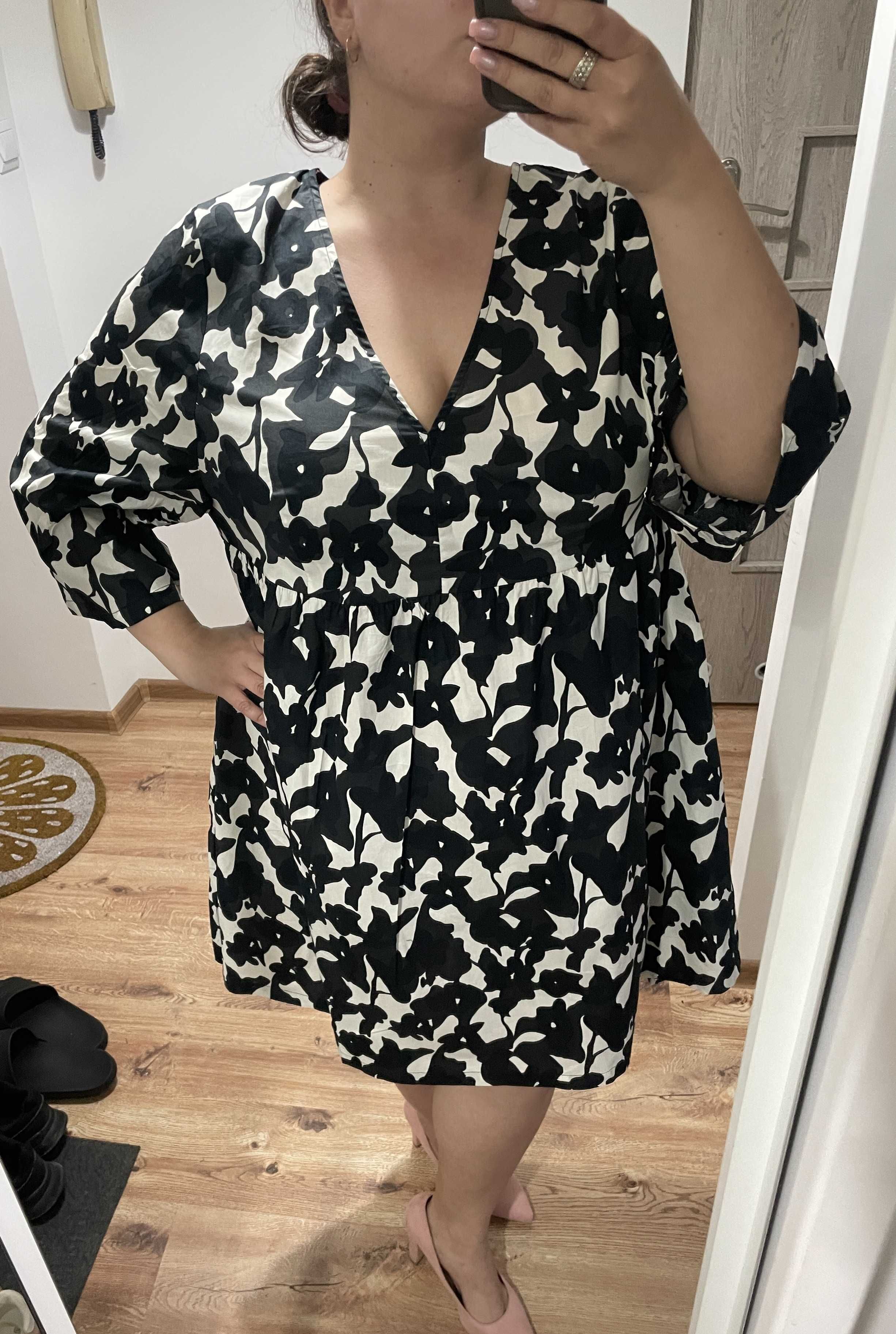 Czarnobiała sukienka plus size 48 4xl oversize