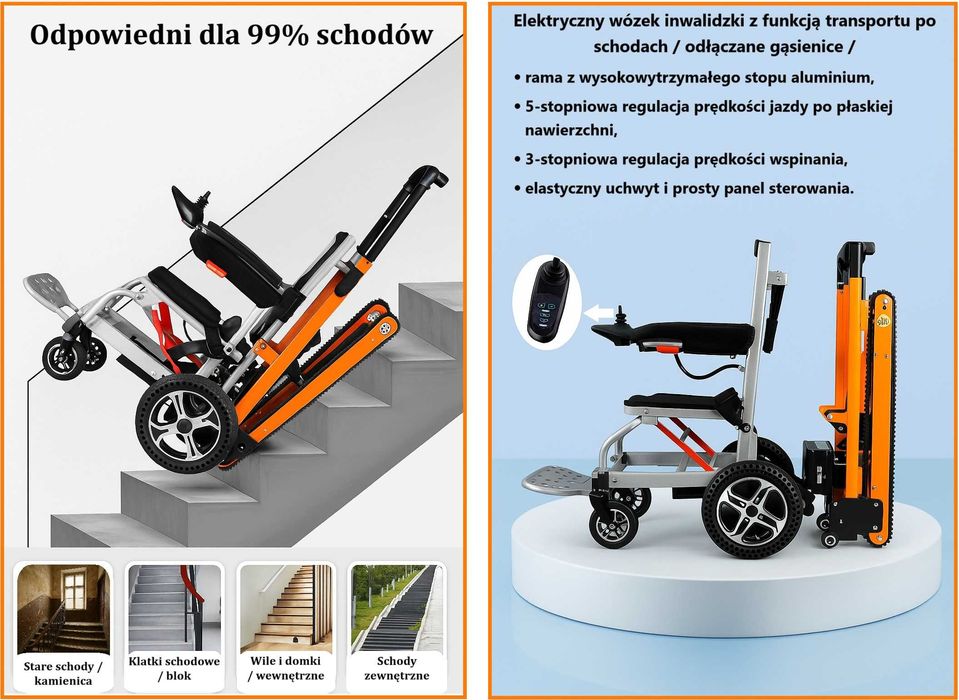 SCHODOŁAZ Funkcja Wózka Elektrycznego Odpinane Gąsienice NOWOŚĆ 169 KG